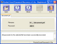 Pocket Excel Password Recovery screenshot